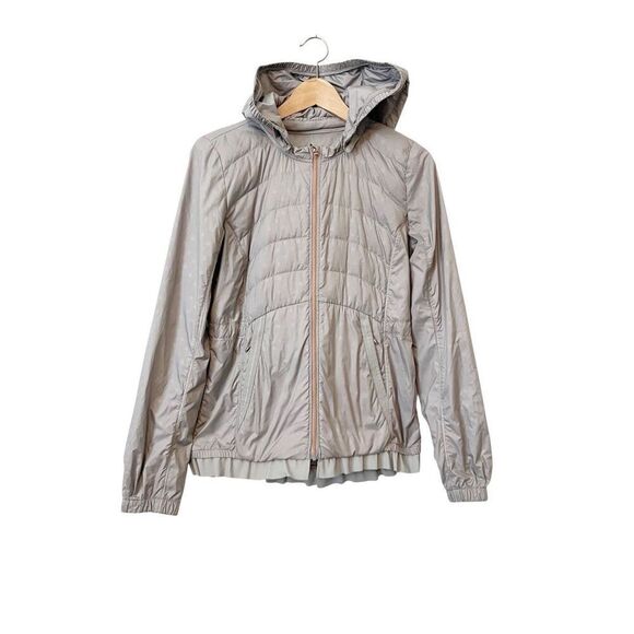 Lululemon Gray‎ Spring Fling Puffy Windbreaker Zipper Detachable Hood Size 8 - Picture 1 of 5